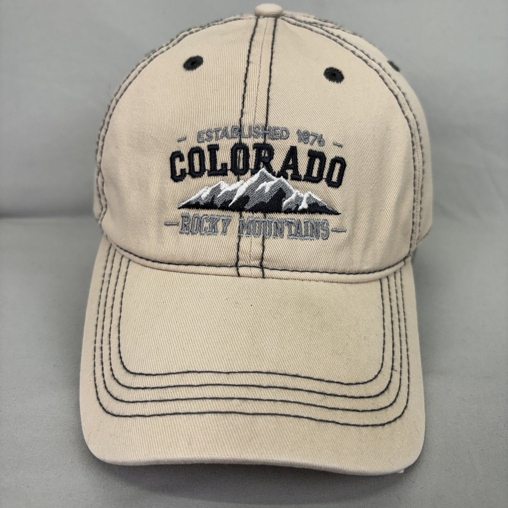 Prairie Mountain Hat Colorado Rocky Mountains Unisex OSFA Tan Embroidered Cap